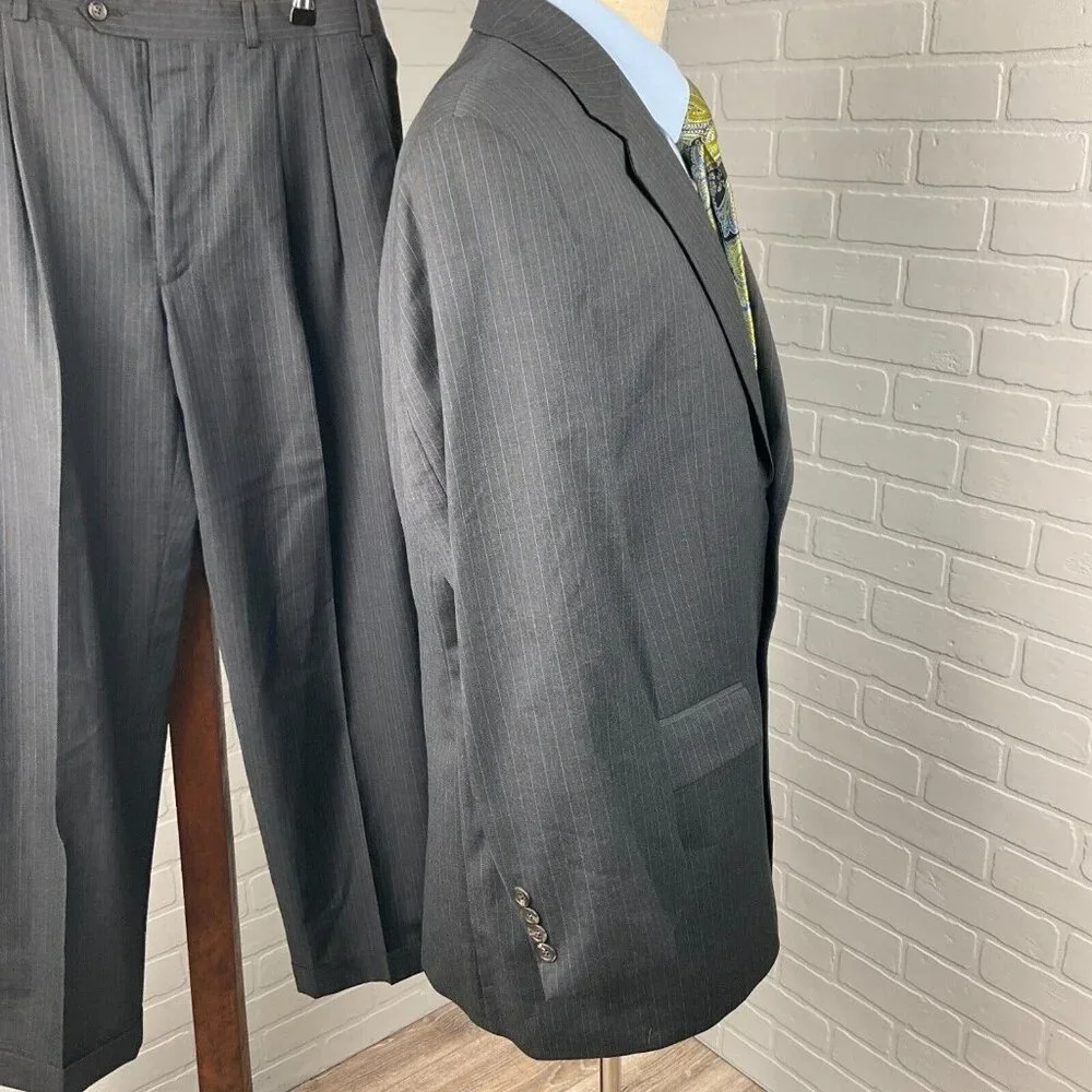 Ralph Lauren‎ Chaps Suit Men 42 34Wx28L Gray Blue Pinstripe Cashmere Wool Canada
